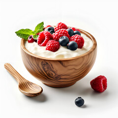 yogurt with berries on white 