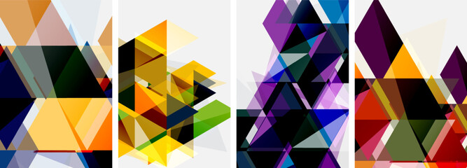 Colorful bright triangles with various colors and transparencies. Vector illustration For Wallpaper, Banner, Background, Card, Book Illustration, landing page