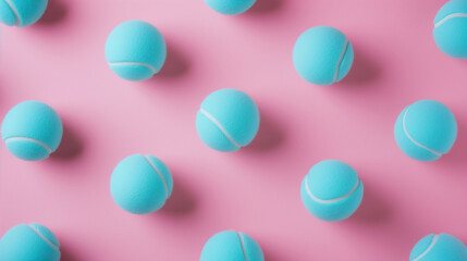 lay flat blue tennis balls against a bright bold minimalist pink background