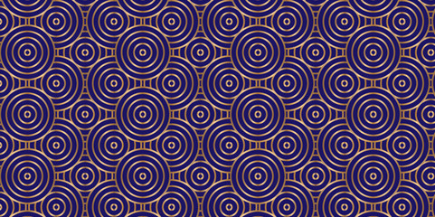 Modern diamond geometric waves spiral abstract circle wave lines. golden line stripe geomatics overlapping create retro square line backdrop pattern and blue  background. Overlapping Pattern.