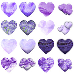 set of purple marble hearts 