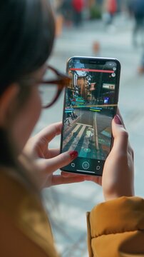 Augmented Reality Gaming, illustrate a person playing an augmented reality game, background image, generative AI