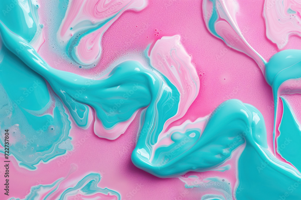 Poster minimalist pink and teal liquid ink swirl abstract background. ravishing turbulence wavy pattern. ba