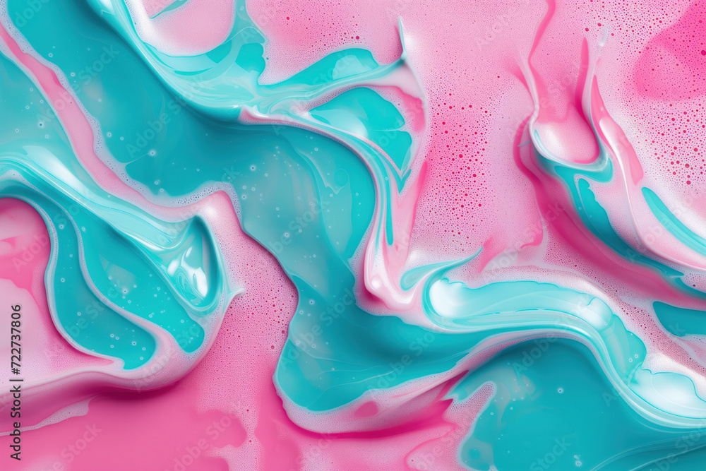 Poster minimalist pink and teal liquid ink swirl abstract background. ravishing turbulence wavy pattern. ba