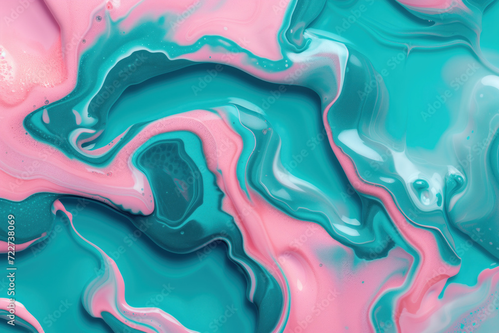 Poster minimalist pink and teal liquid ink swirl abstract background. ravishing turbulence wavy pattern. ba