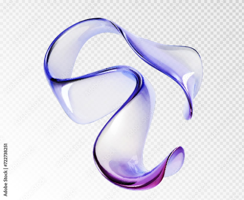 Poster abstract liquid glass transparent ribbon. realistic vector illustration of blue and purple spectrum 