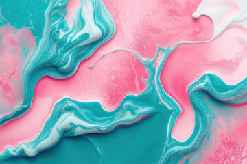 Minimalist pink and teal liquid ink swirl abstract background. Ravishing turbulence wavy pattern. Background image. Created with Generative AI technology - obrazy, fototapety, plakaty