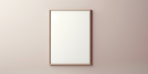 In this minimalist arrangement, a mockup with a wooden frame stands against an empty off-white wall, creating a clean and versatile canvas for customization.