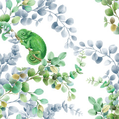 greenery eucalyptus watercolor seamless pattern
