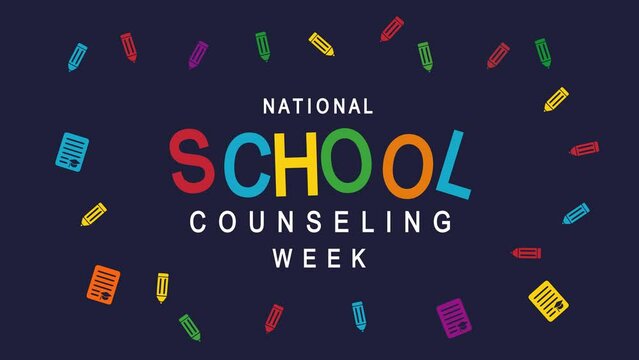 National School Counseling Week Text Animation. Great for School Counseling Week Celebrations, for banner, social media feed wallpaper stories.