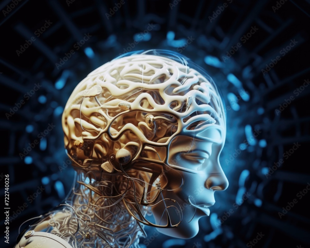 Aufkleber the brain is shown in a 3d image. generative ai.