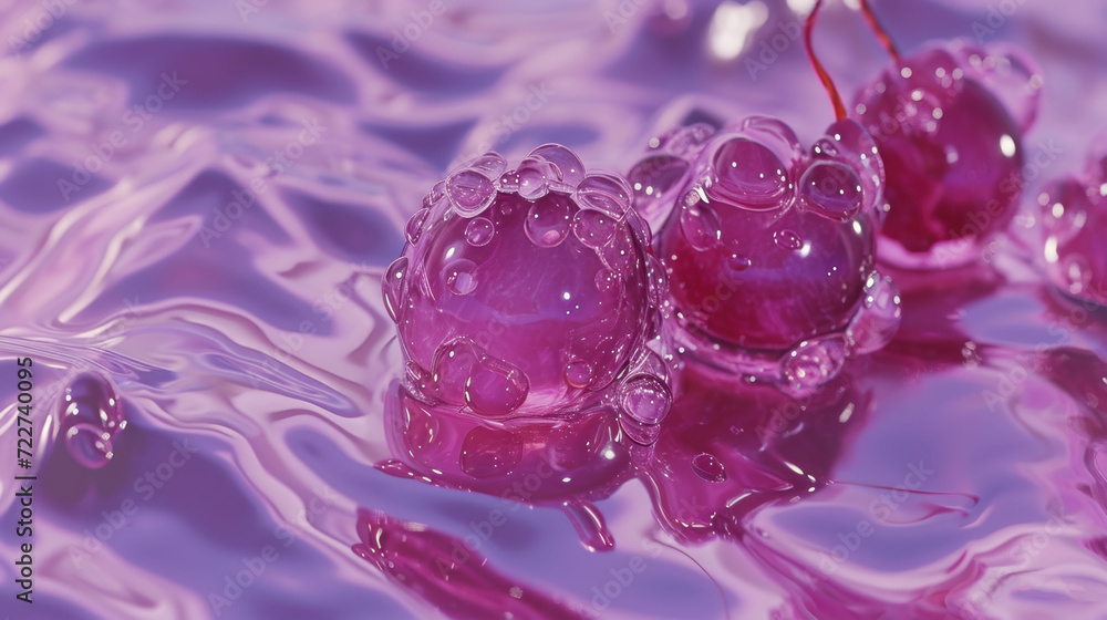 Poster a close up of a pink object with water droplets and a red object with a white object in the middle o