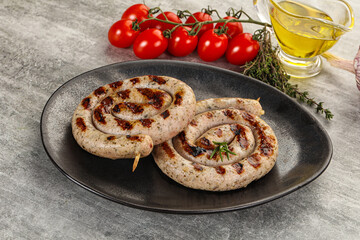 Grilled natural spiral meat sausage