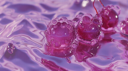  a close up of a pink object with water droplets and a red object with a white object in the middle of the picture.