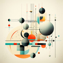 Obraz premium Harmony in geometry, muted palette of circles and lines, abstract aesthetic background.
