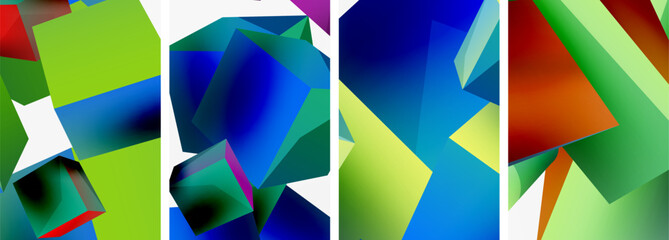 Flying 3d shapes, cubes and other geometric elements background design for wallpaper, business card, cover, poster, banner, brochure, header, website