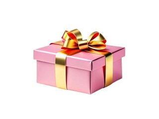 Obraz premium Pink color shape attractive looking gift box, with golden ribbon, white background, Valentine's Day, Birth Day, special day. Generative AI