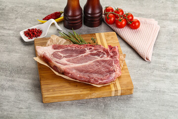 Raw pork neck steak uncoocked