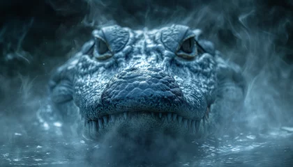 Foto op Plexiglas The contours of crocodile face in the mist. Mist texture. Paint water mix © Kyrtap_Studio