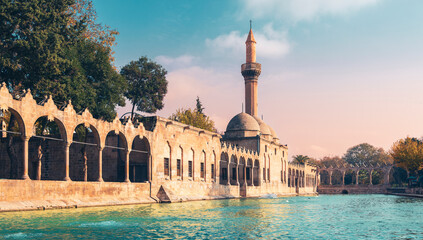 Sanliurfa city, mosque and famous lake with sacred fish- Turkey