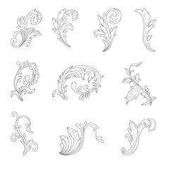 set of hand drawn baroque style curls. Set of Vintage Baroque Victorian border