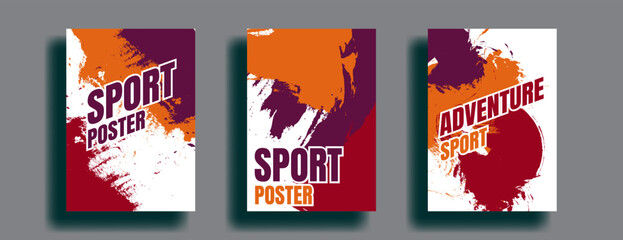 Obraz na płótnie Canvas Sport poster design set with grunge background in red, orange and purple color. vector illustration