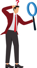 A businessman uses a magnifying glass to check a bear trap that uses money as bait