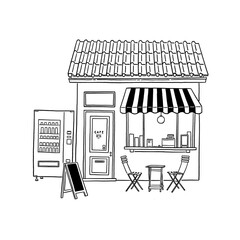 Cafe Coffee shop Small business Storefront Sketch Hand drawn line art Illustration