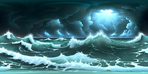 panorama of sea waves and stormy sky