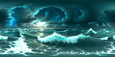 panorama of sea waves and stormy sky