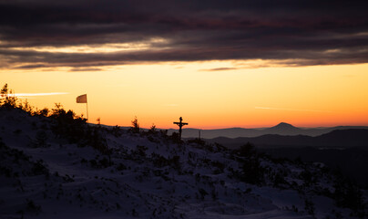 Crucifixion Of Jesus Christ At Sunrise - Crosses On Hill