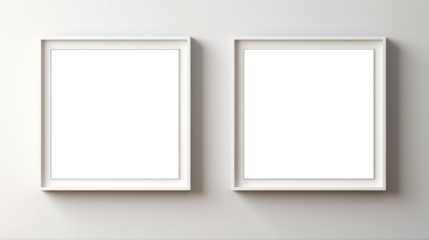 Empty picture frames on wall, two white transparent inside painting frames, PNG