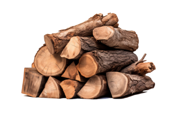 High-quality firewood PNG isolated on transparent background: a collection of dry, seasoned logs ready for burning, ideal for camping, bonfires, and home heating purposes
