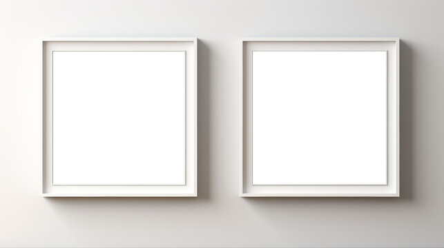 Empty picture frames on wall, two white transparent inside painting frames, PNG