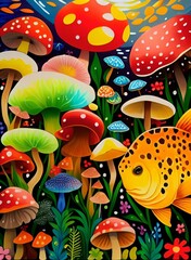 nature, mushroom, fungus, plant, art, organic, illustration