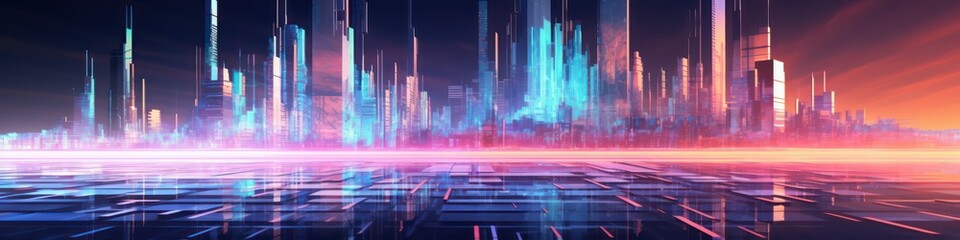 Holographic futuristic hi-tech sci-fi city abstract background. Generative AI