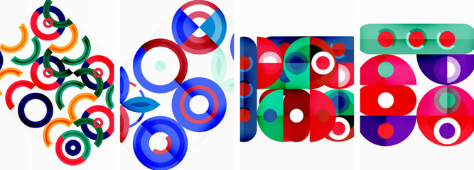 Circles and rings geometric backgrounds. Posters for wallpaper, business card, cover, poster, banner, brochure, header, website