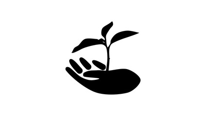 Plant, sprout in a hand, black isolated silhouette