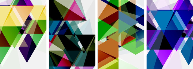 Colorful bright triangles with various colors and transparencies. Vector illustration For Wallpaper, Banner, Background, Card, Book Illustration, landing page