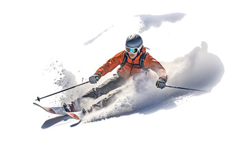 Skiing in the snow: a winter sports adventure isolated on a transparent background - obrazy, fototapety, plakaty