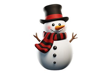 Handmade snowman with colorful scarf and hat on transparent background
