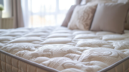 Fototapeta na wymiar Soft mattress with intricate patterns in daylight.