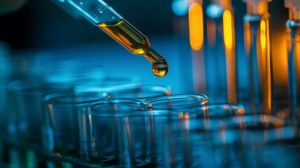 Science experiment with pipette and test tubes.