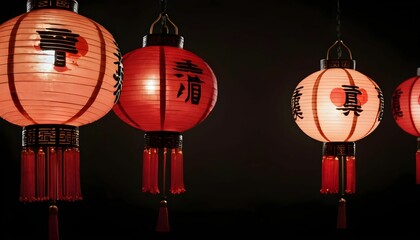 red lanterns in the temple by night 