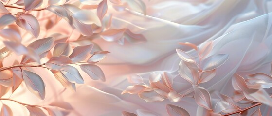 Dry Oak Elm Fusion: Close-up of dry oak and elm leaves in serene ivory and blush pink.