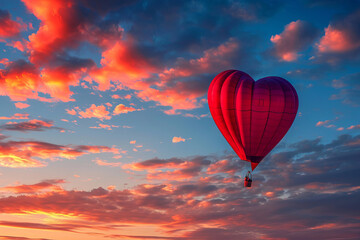 Fototapeta premium Heart-shaped balloon soaring against a pastel sunset sky, creating a dreamy and romantic atmosphere.
