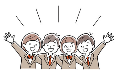 ベクターイラスト素材：学校の制服を着た笑顔の生徒たち
