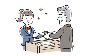 ベクターイラスト素材：校長先生から卒業証書を受け取る女子生徒
