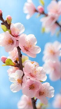 beautiful floral spring abstract background, tree blossom, peach, vertical photo