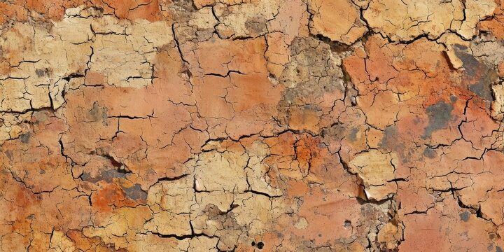 Textured orange and brown cracked earth background, depicting dry soil.